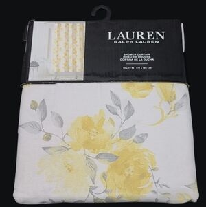 RALPH Lauren Yellow Rose Floral Fabric Shower Curtain Bathroom Decor NEW